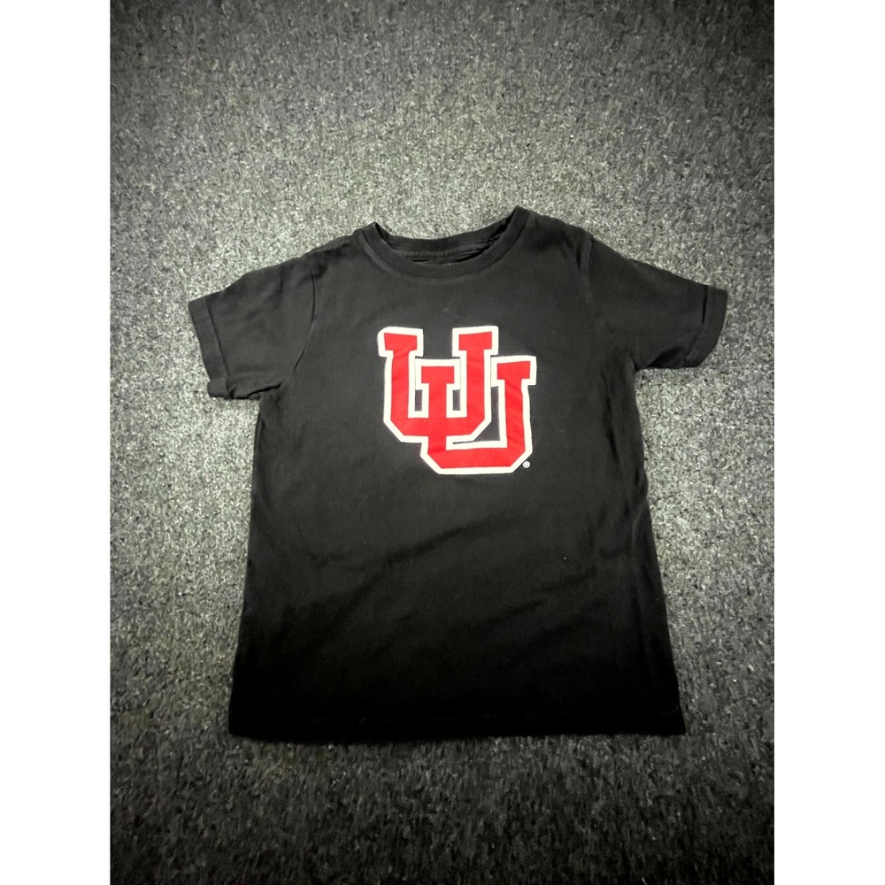 Utah Utes T-Shirt Kids Medium 5/6 Black Red UU Logo Gen 2 NCAA Football Sports
